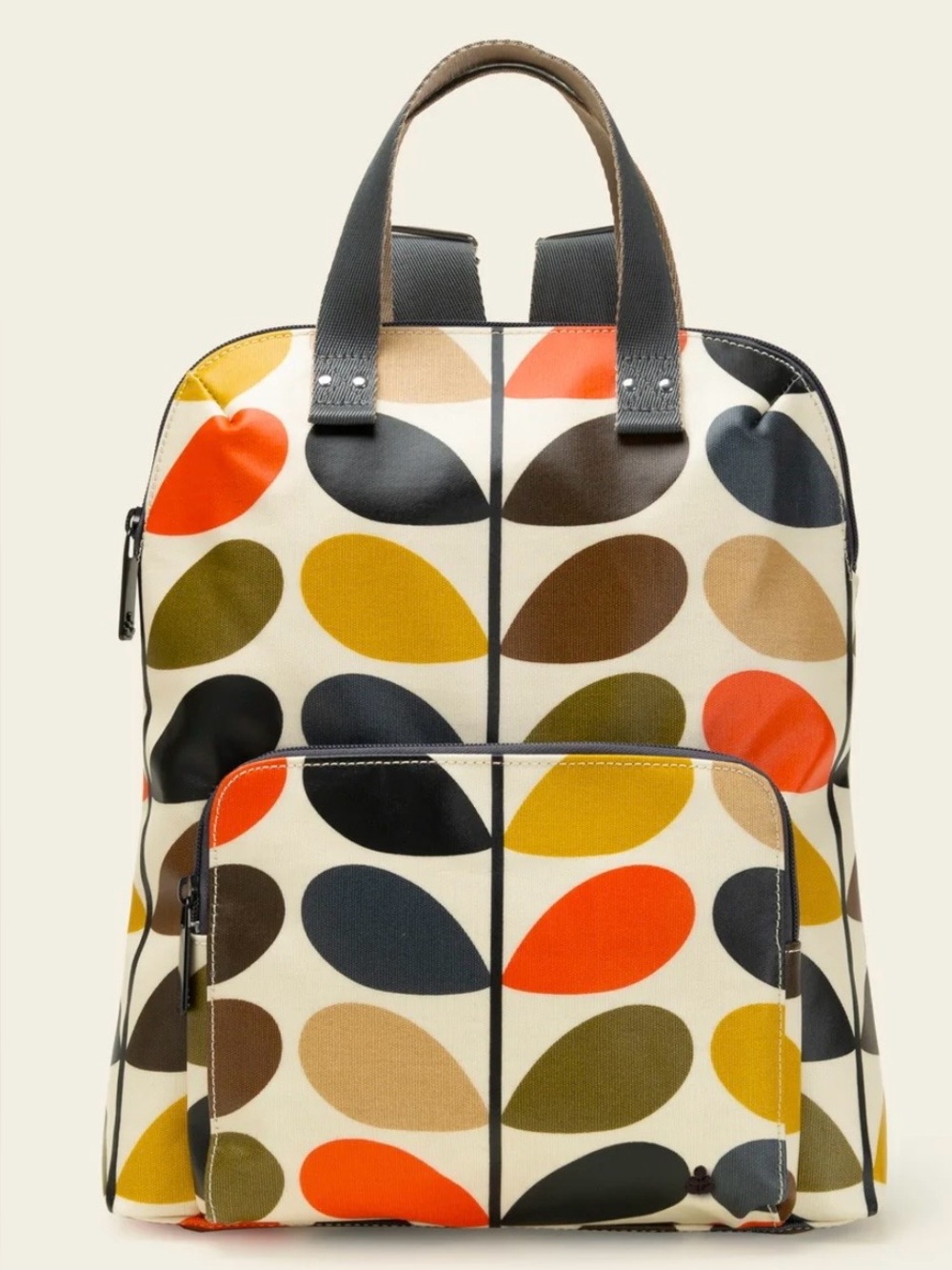 Etc Aria Kiely Multicolor Stem Print Backpack Cream with Orange, Mustard & Olive